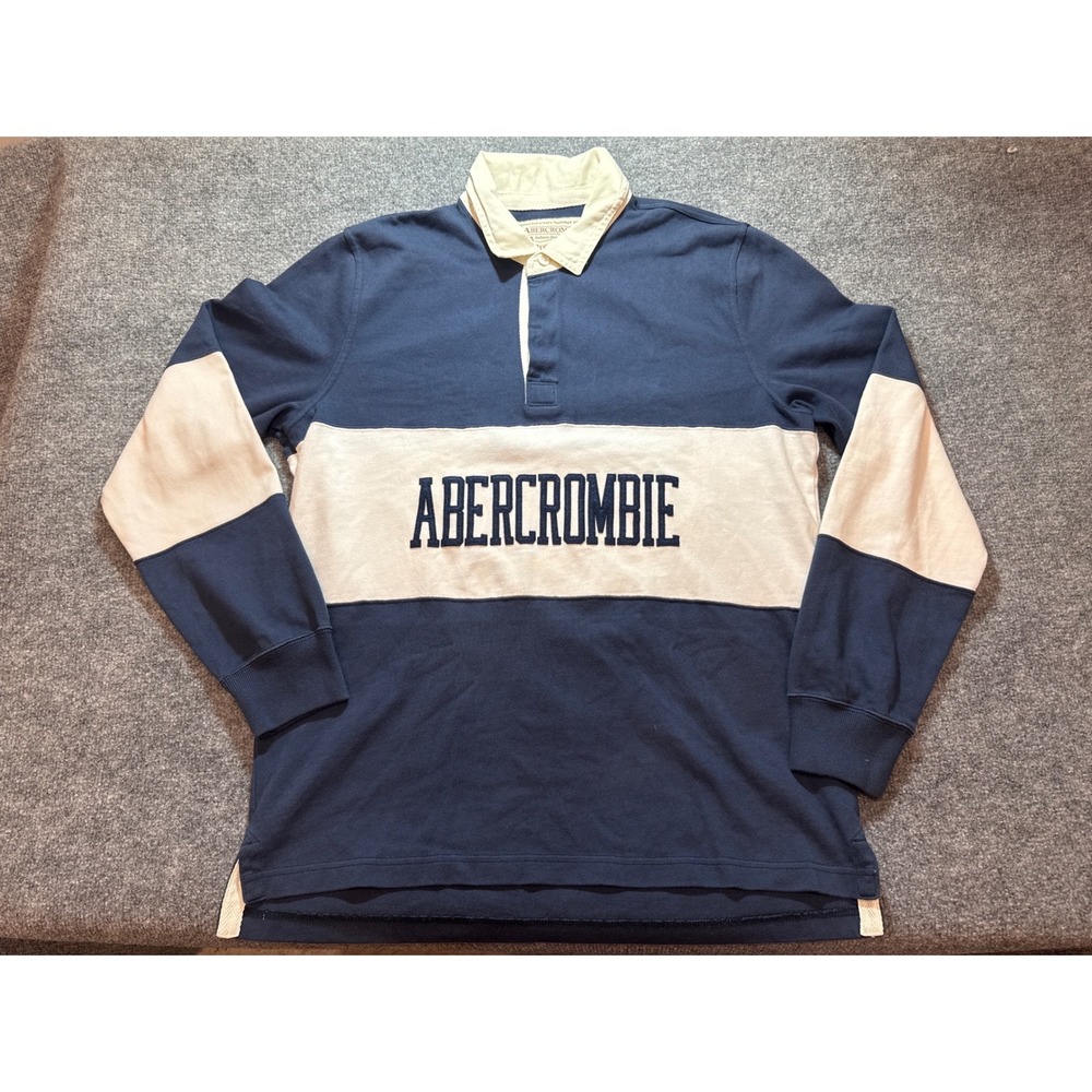 Vintage Abercrombie Rugby Shirt Mens XL Navy Cream Rugby Cloth 1892 Y2K Logo